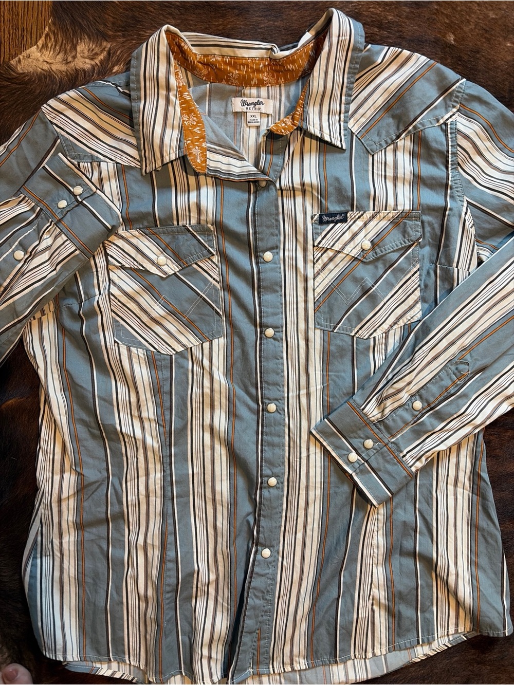 Wrangler Retro Western Shirt Womens XXL Pearl Snap Cowgirl Rodeo Stripe Yoke 2XL
